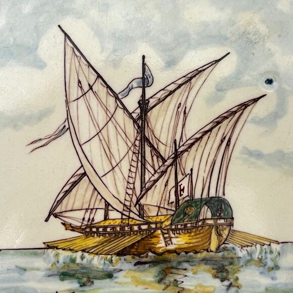 Portuguese Tile Ship Gale Seculo XVI Handpainted Battistini de Maria de Portugal - Picture 9 of 13